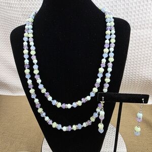 Semi Precious Tri Stone Necklace And Matching Earrings